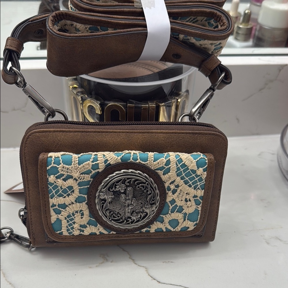 Brown and Cream Lace Accent Women's Bag